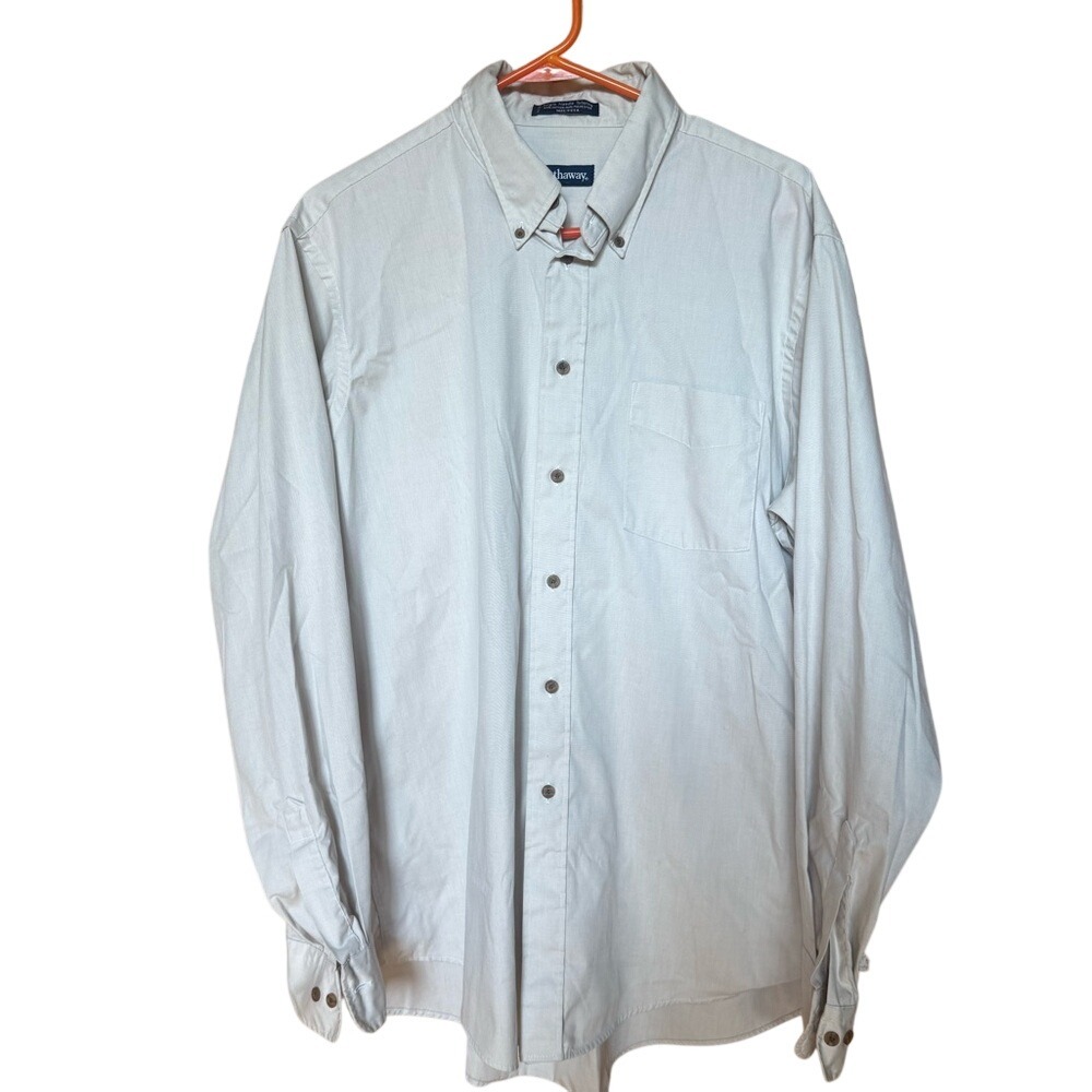 Hathaway Mens Tan Button‎ Down Shirt Single Needle Tailoring Made in USA L